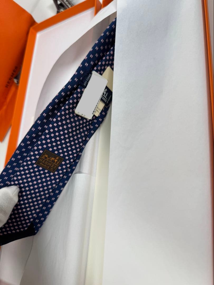 タグ付き未使用 エルメス ネイビー ネクタイ