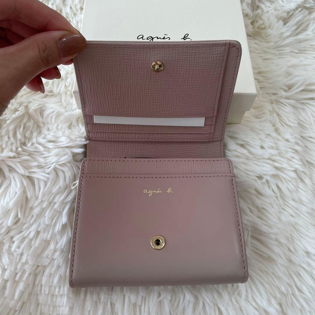 【新品未使用】アニエスベー かぶせ折財布 ピンクベージュ