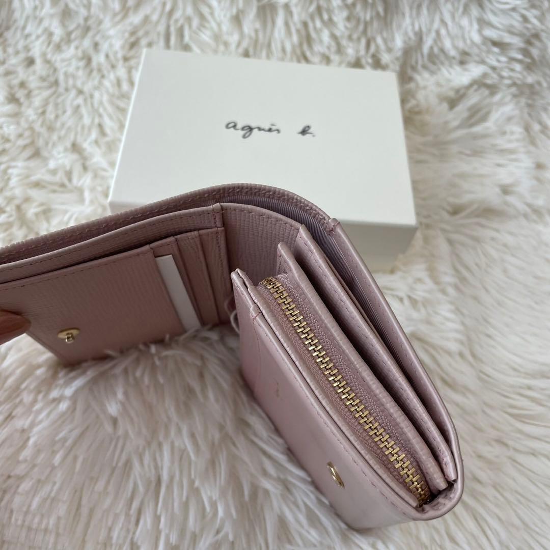 【新品未使用】アニエスベー かぶせ折財布 ピンクベージュ