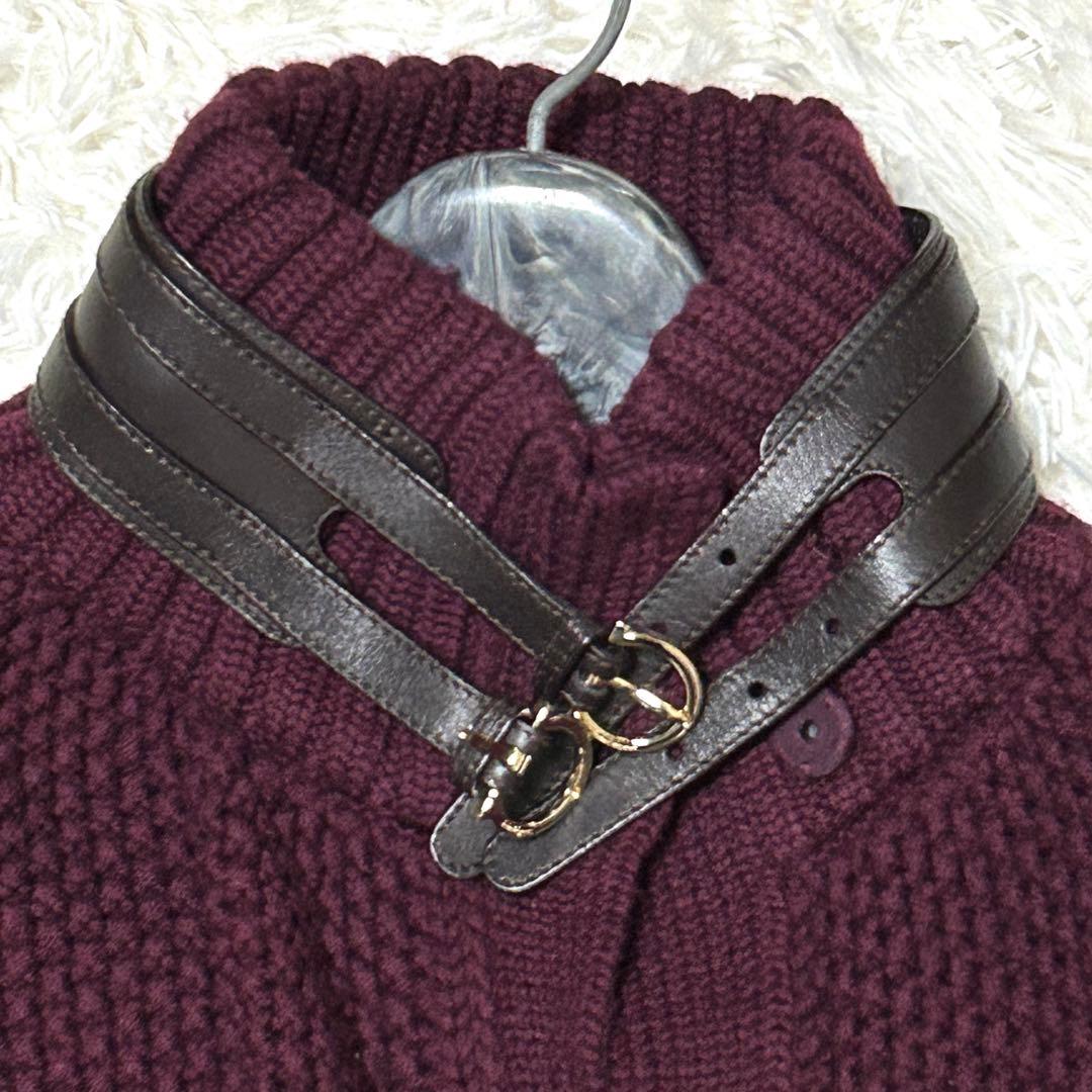 【極美品✨】サルヴァトーレフェラガモ ポンチョ ニット レザー ボルドーカラー