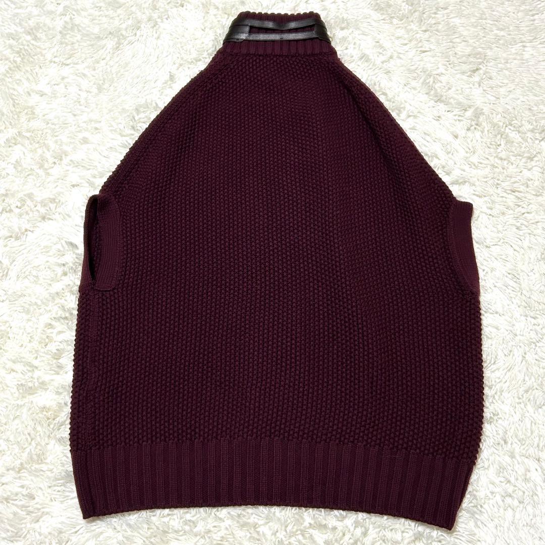 【極美品✨】サルヴァトーレフェラガモ ポンチョ ニット レザー ボルドーカラー