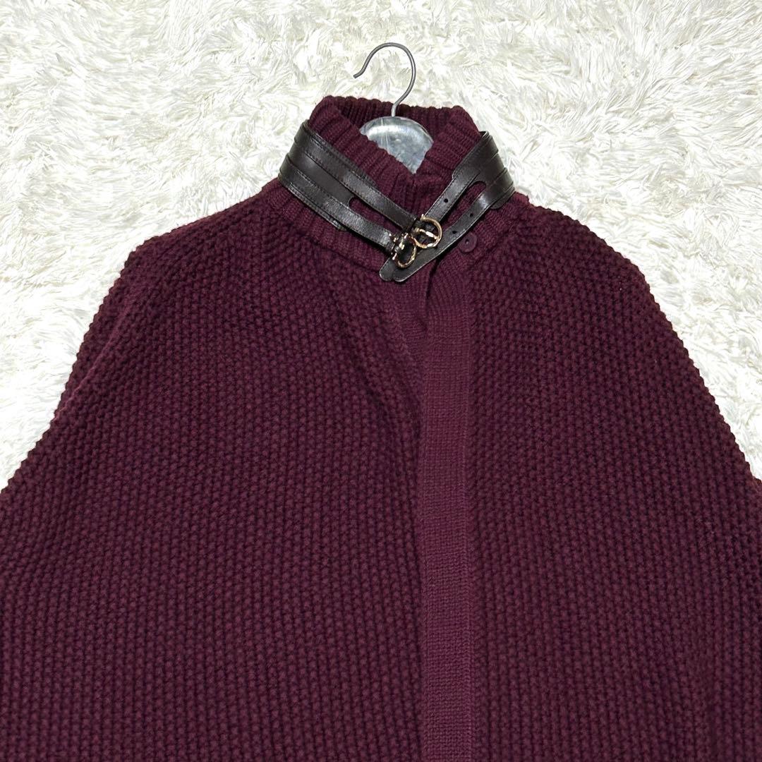 【極美品✨】サルヴァトーレフェラガモ ポンチョ ニット レザー ボルドーカラー