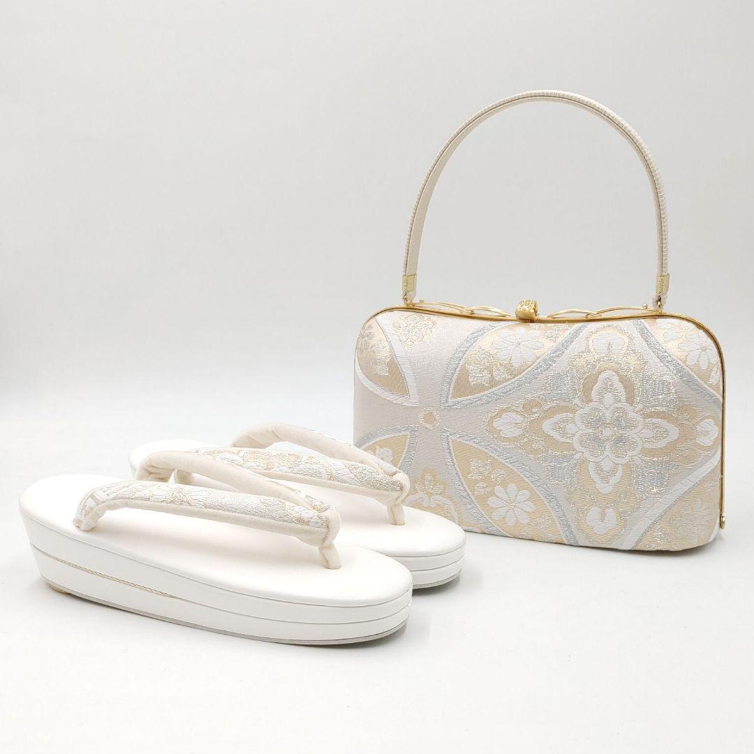 限定商品＊ホワイト　西陣帯地バッグ＆草履セット　日本製