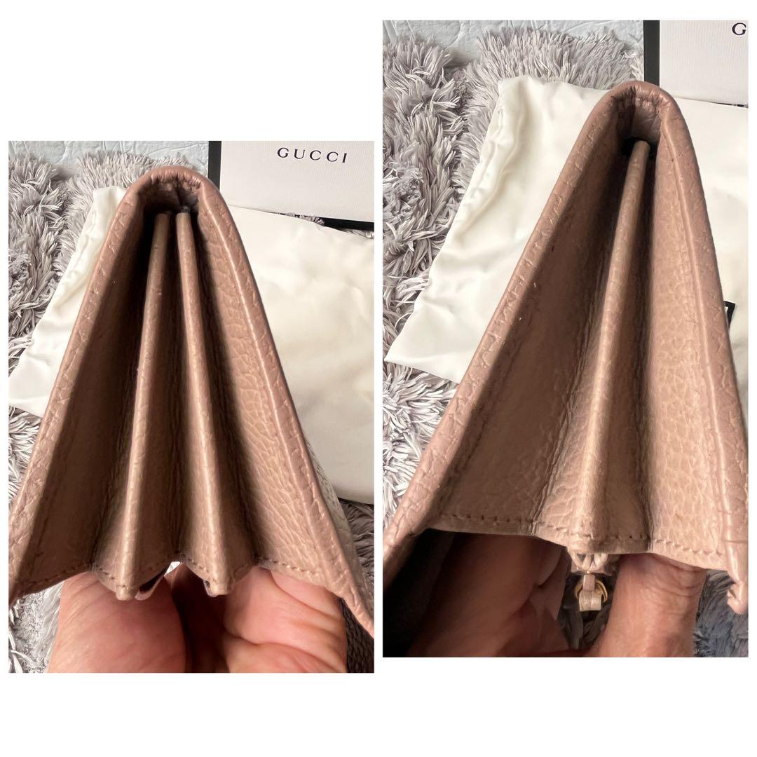 美品✨GUCCI マーモント　長財布　シボレザー　ピンクベージュ　レディース