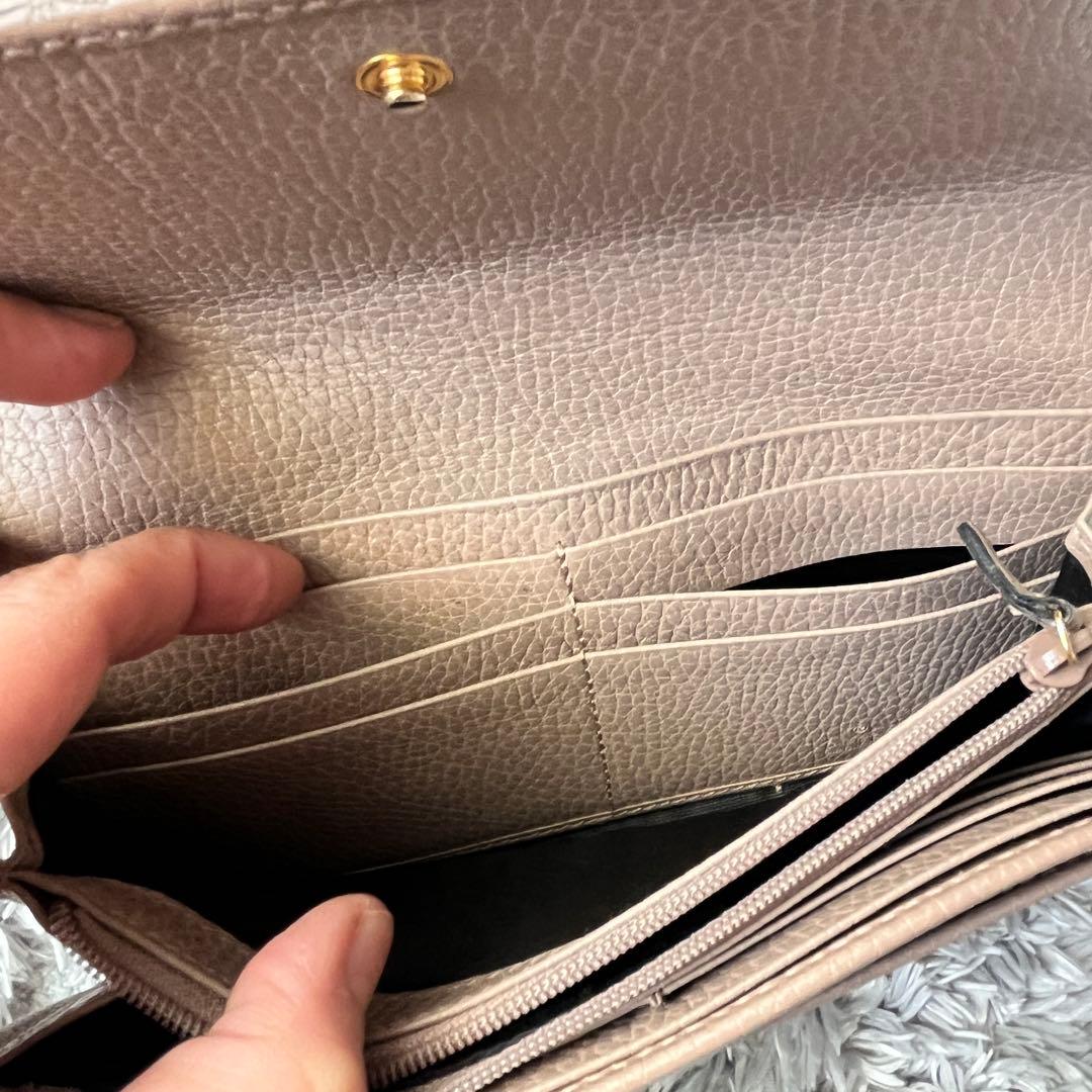 美品✨GUCCI マーモント　長財布　シボレザー　ピンクベージュ　レディース