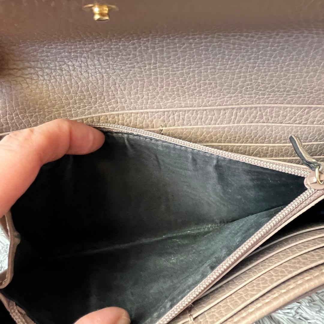 美品✨GUCCI マーモント　長財布　シボレザー　ピンクベージュ　レディース