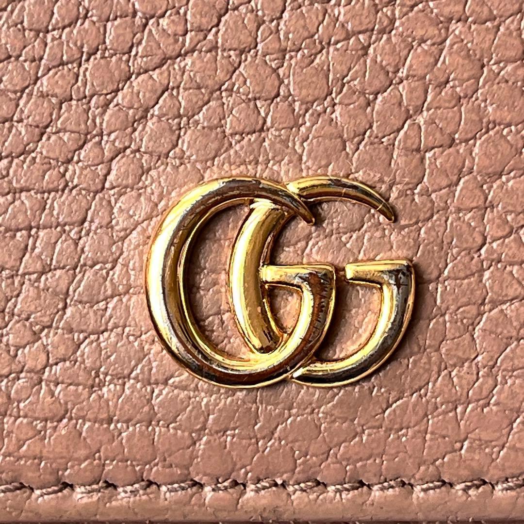 美品✨GUCCI マーモント　長財布　シボレザー　ピンクベージュ　レディース