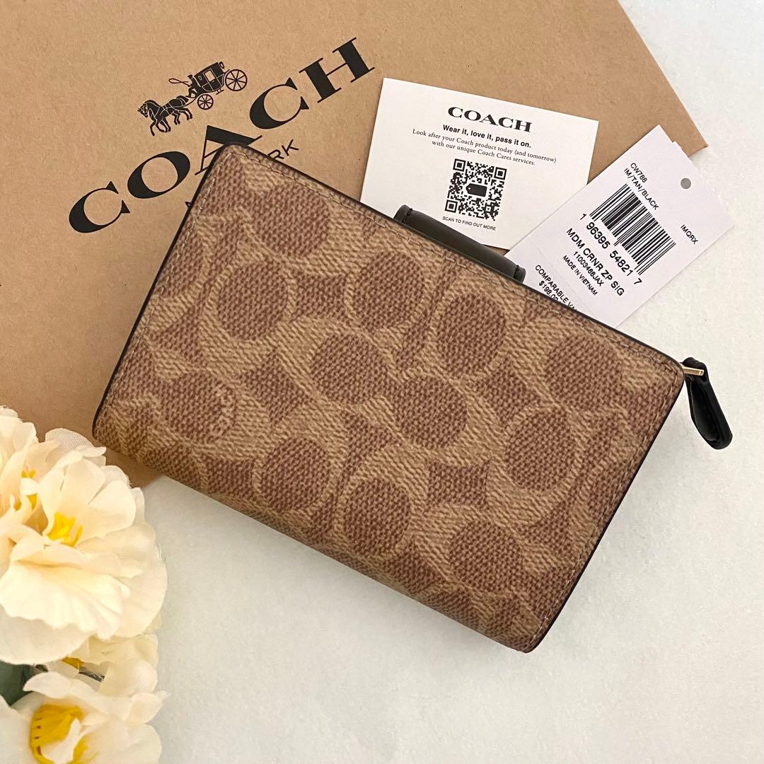 新品　正規品☆ COACH (コーチ) 折り財布　カーキ レザー　二つ折り財布