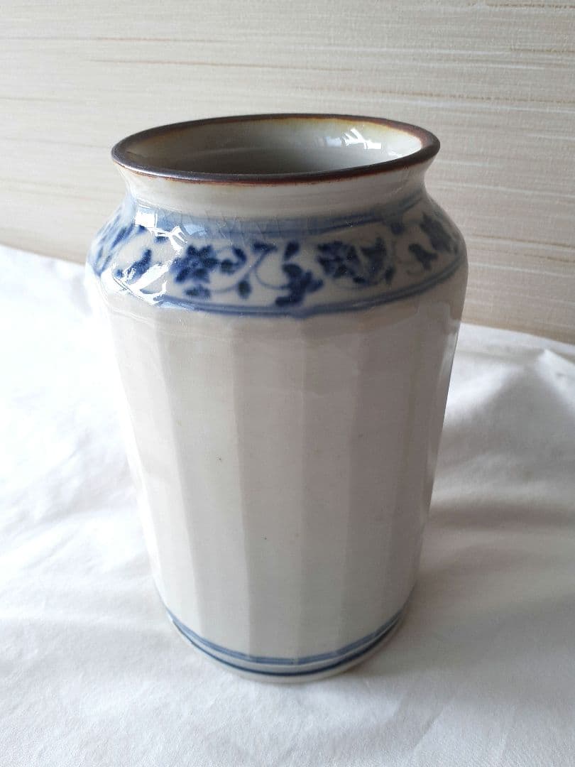志村和晃　染付　面取壺　花瓶　ツールスタンド