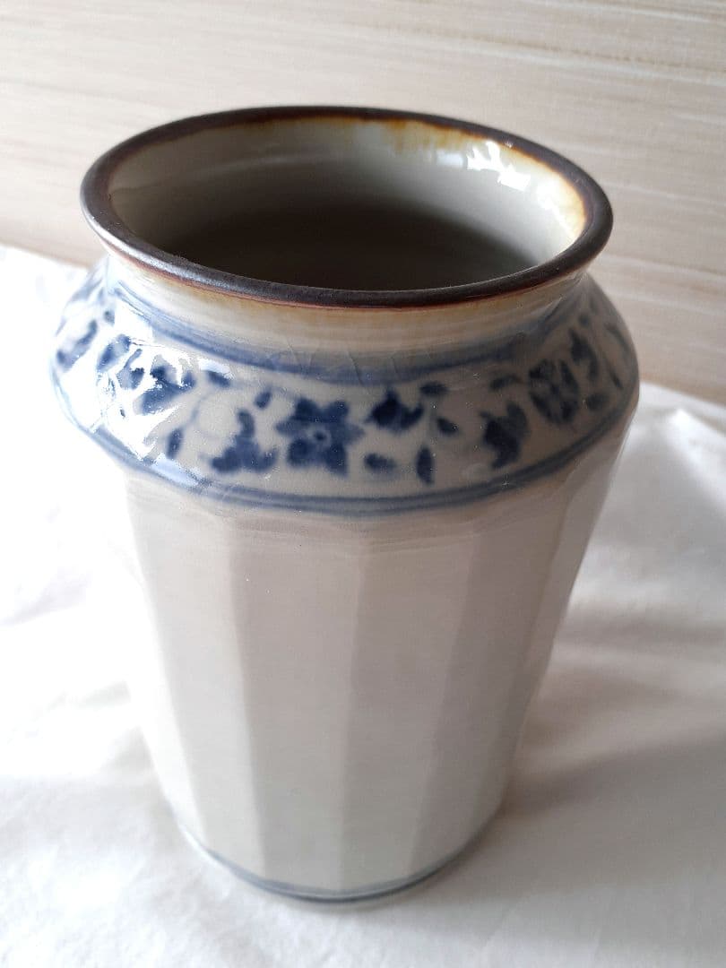志村和晃　染付　面取壺　花瓶　ツールスタンド