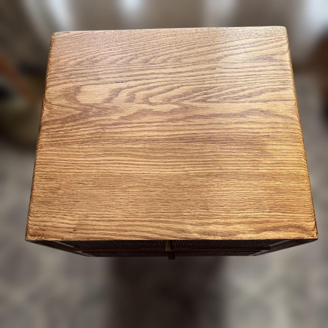 ヴィンテージ調 ラタン　木製サイドテーブル 2引き出し　ブラウン