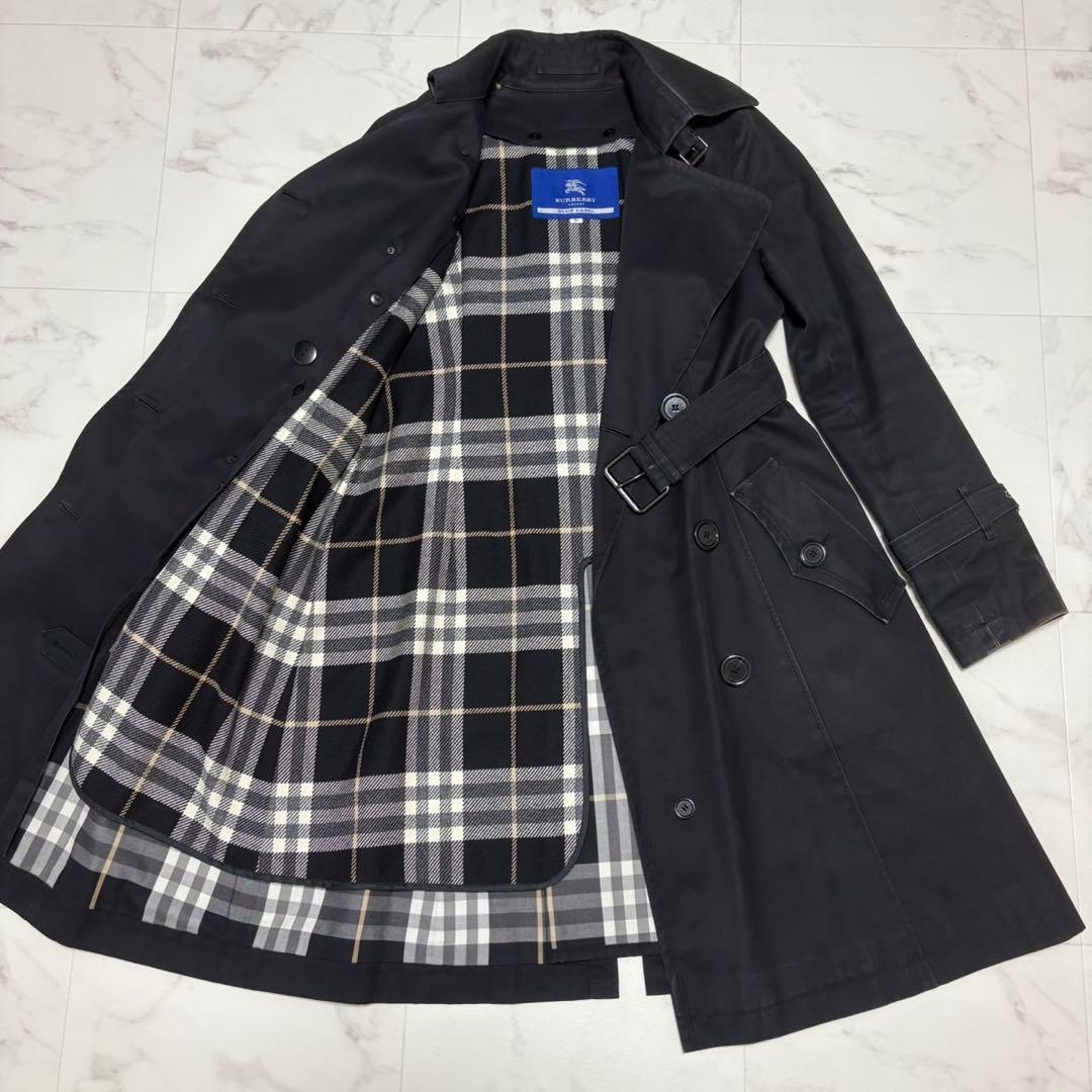 バーバリーブルーレーベル トレンチコート ライナー ベルト付き ノバチェック 黒