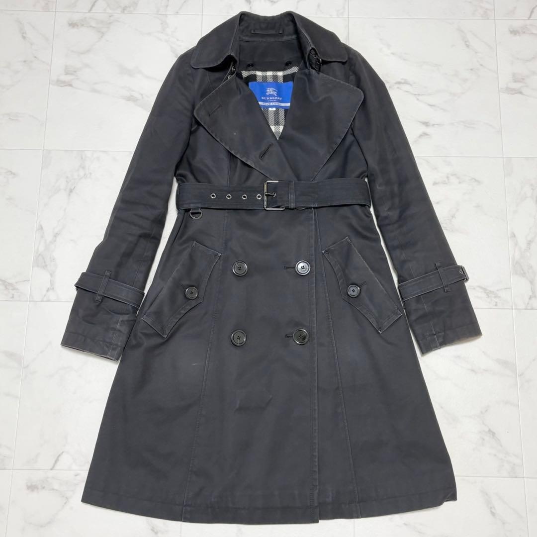 バーバリーブルーレーベル トレンチコート ライナー ベルト付き ノバチェック 黒
