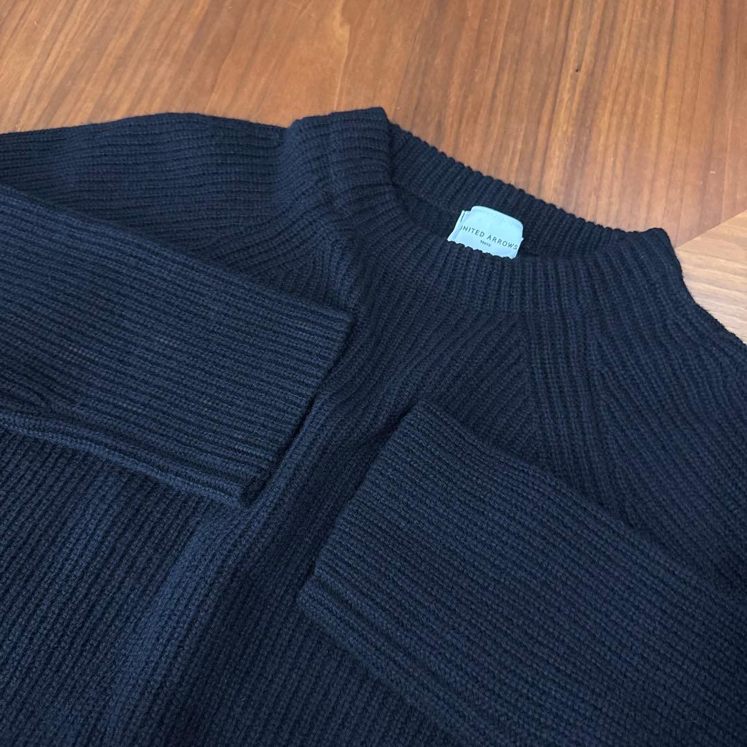 UNITED ARROWS 片畦編みティアードニットワンピース ウール100%黒