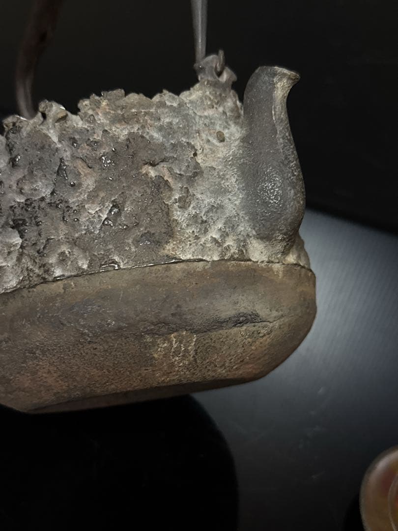 龍文堂 安之介 造 道安形 提手銀象嵌 斑紫銅蓋 鉄瓶 共箱付 茶道具