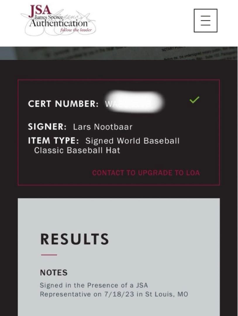 ヌートバー直筆サイン入りWBC2023優勝記念キャップ