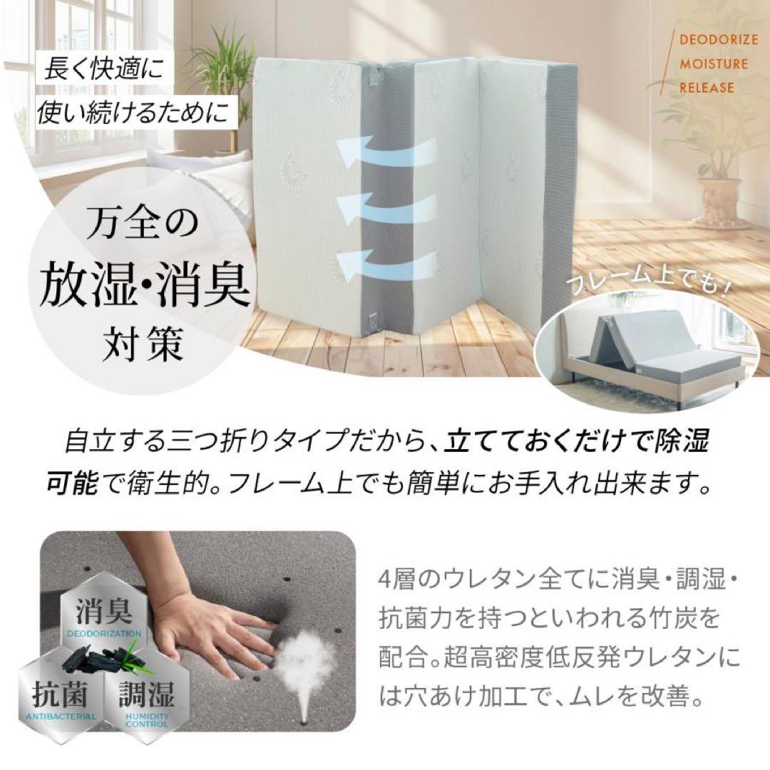 【状態良・送料込】GOKUMIN セミダブルマットレス黒(低反発、三つ折)