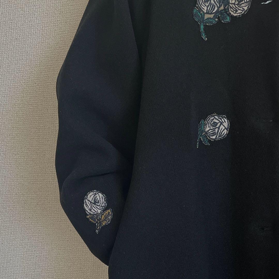 ミナペルホネン　rosy 黒　ウール ロング　コート　総裏　ハンドメイド