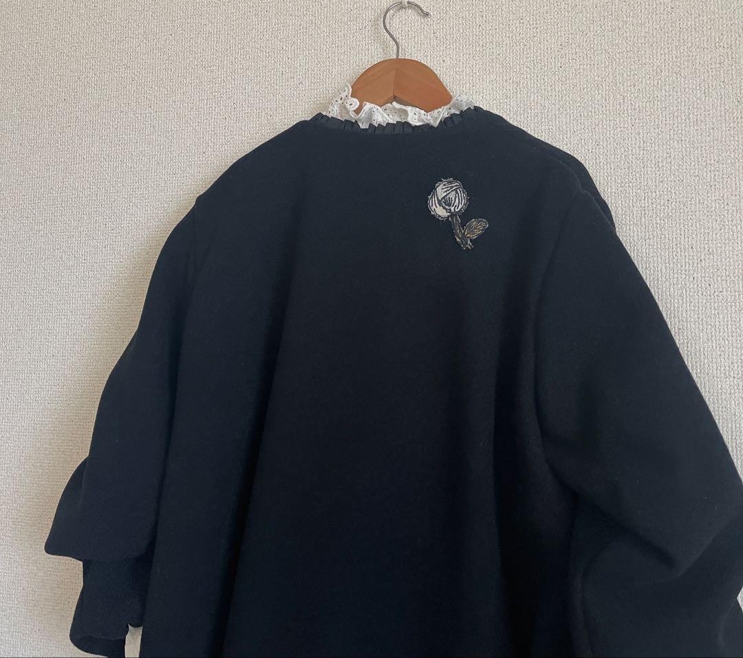 ミナペルホネン　rosy 黒　ウール ロング　コート　総裏　ハンドメイド