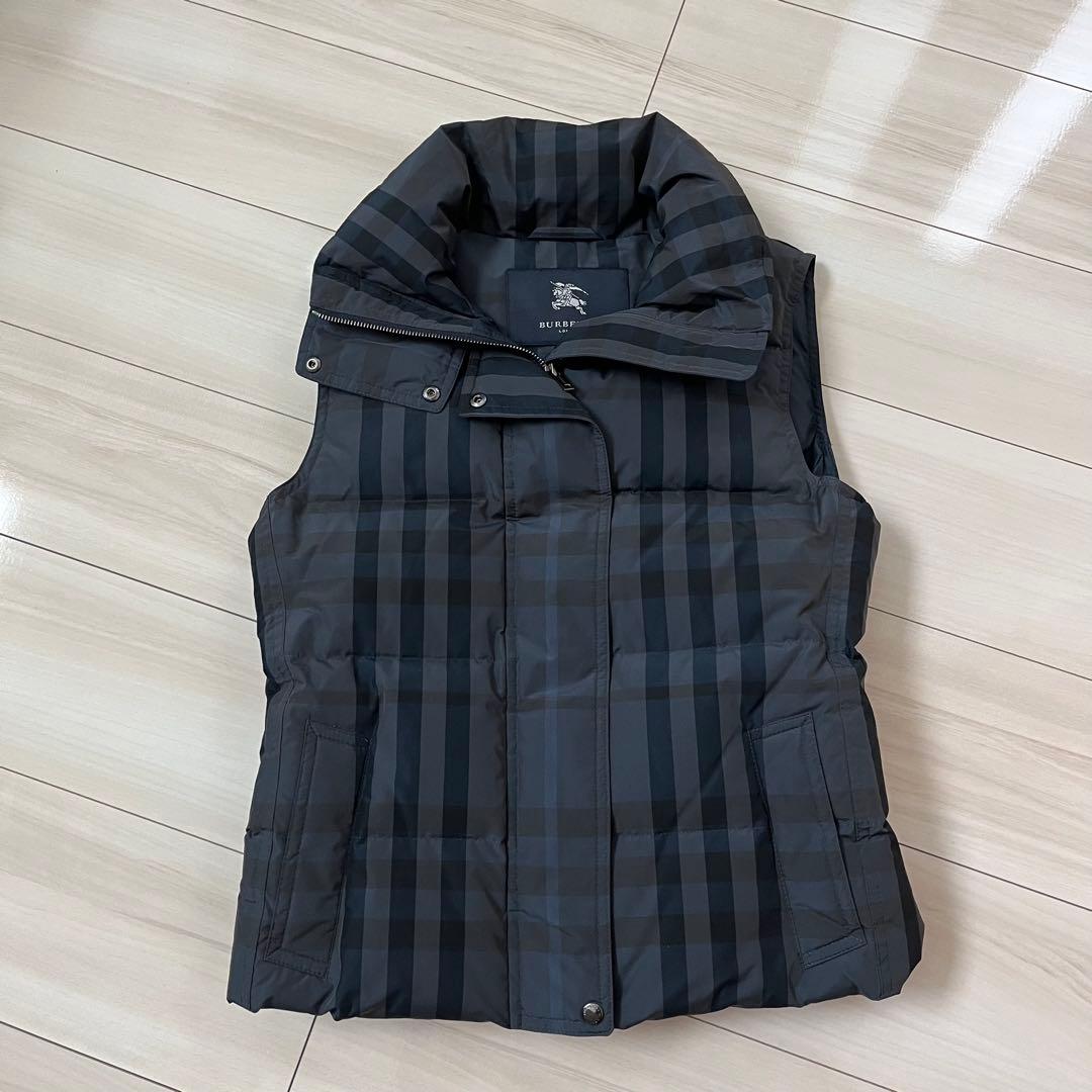 バーバリーロンドン　ダウンベスト　チェック　グレー　38 （S〜M）
