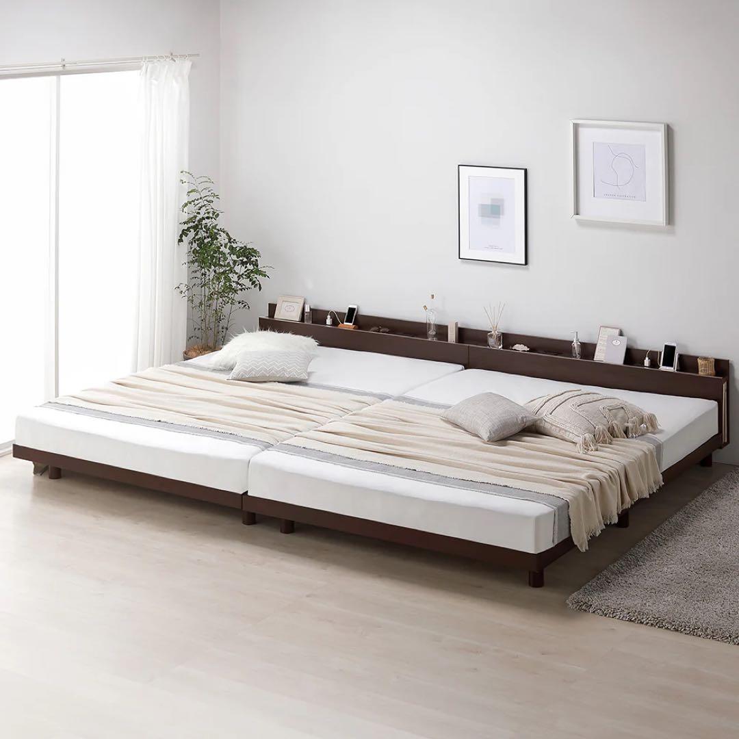 【在庫一掃】ラシクすのこベッドアエラスワイドキング200cm(S+S)ブラウン