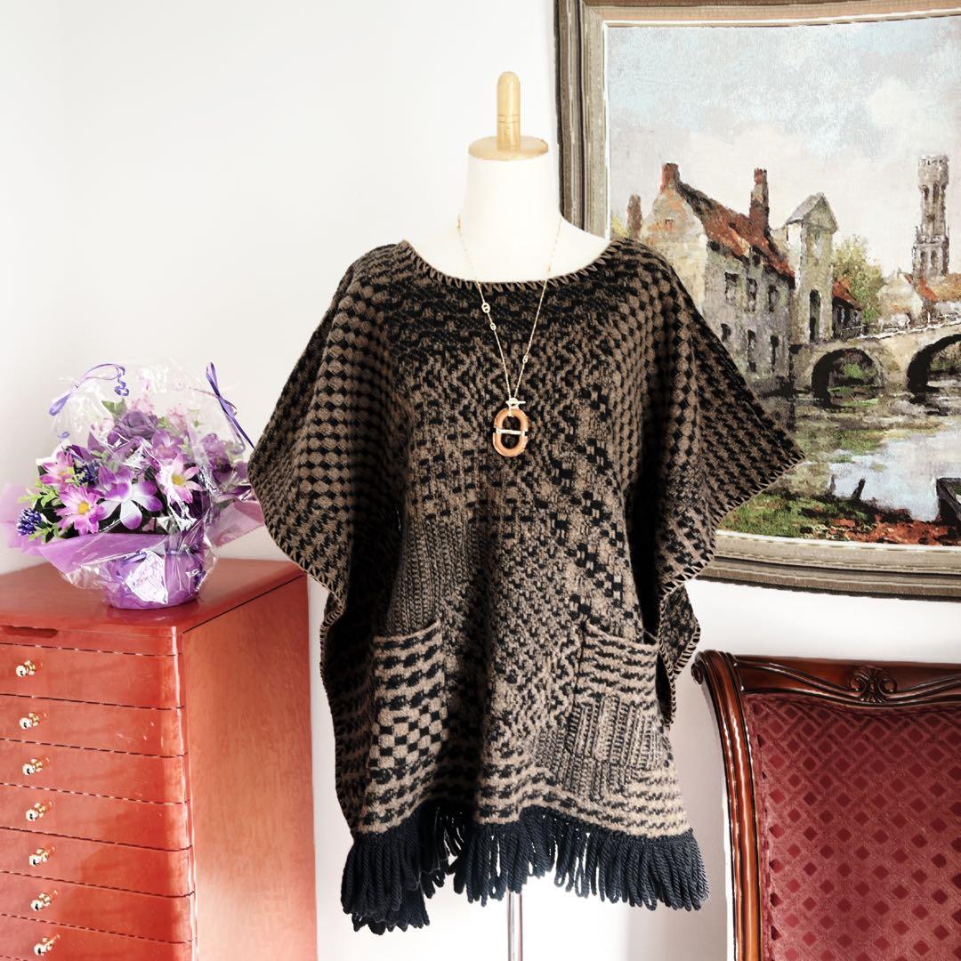 美品　ETRO エトロ ポンチョ　ケープ　カシミヤ　コート　フリンジ　ニット