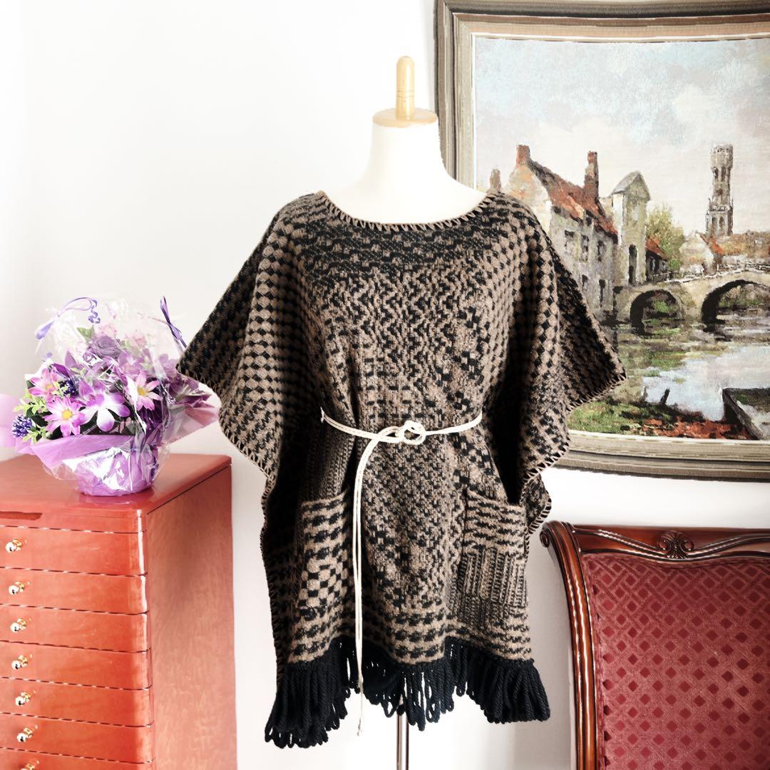 美品　ETRO エトロ ポンチョ　ケープ　カシミヤ　コート　フリンジ　ニット