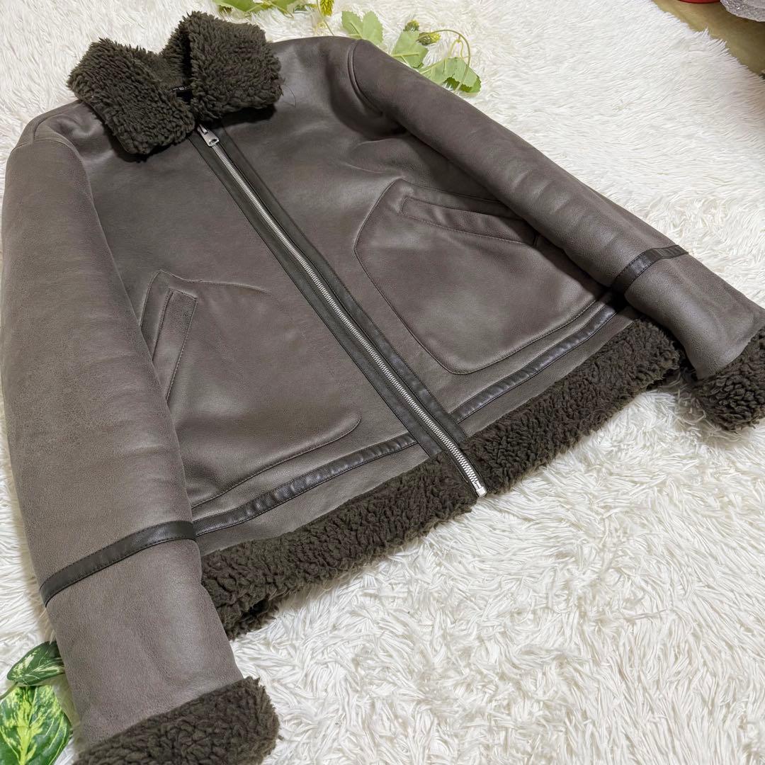 美品　ZARA　フライトジャケット　フェイクレザー　ボア　モカブラウン　Ｌサイズ