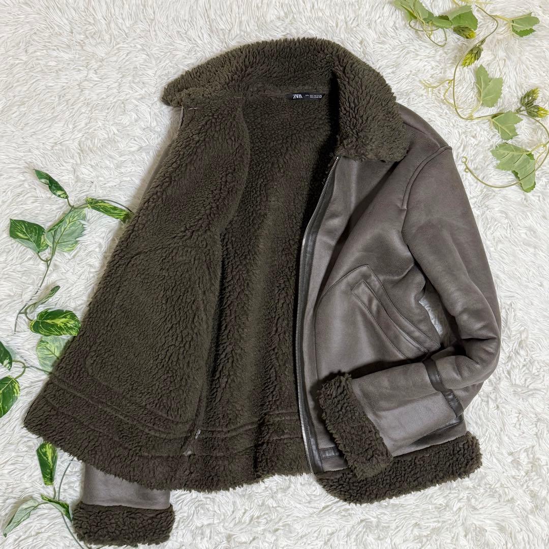 美品　ZARA　フライトジャケット　フェイクレザー　ボア　モカブラウン　Ｌサイズ