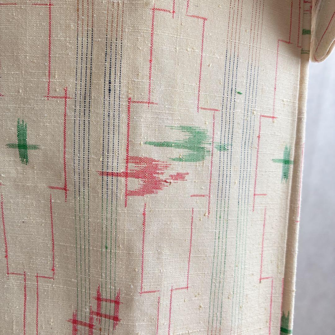 小紋　フルセット　着物　紬　トールサイズ　正絹　琉球絣柄　ナチュラル　J2 2月