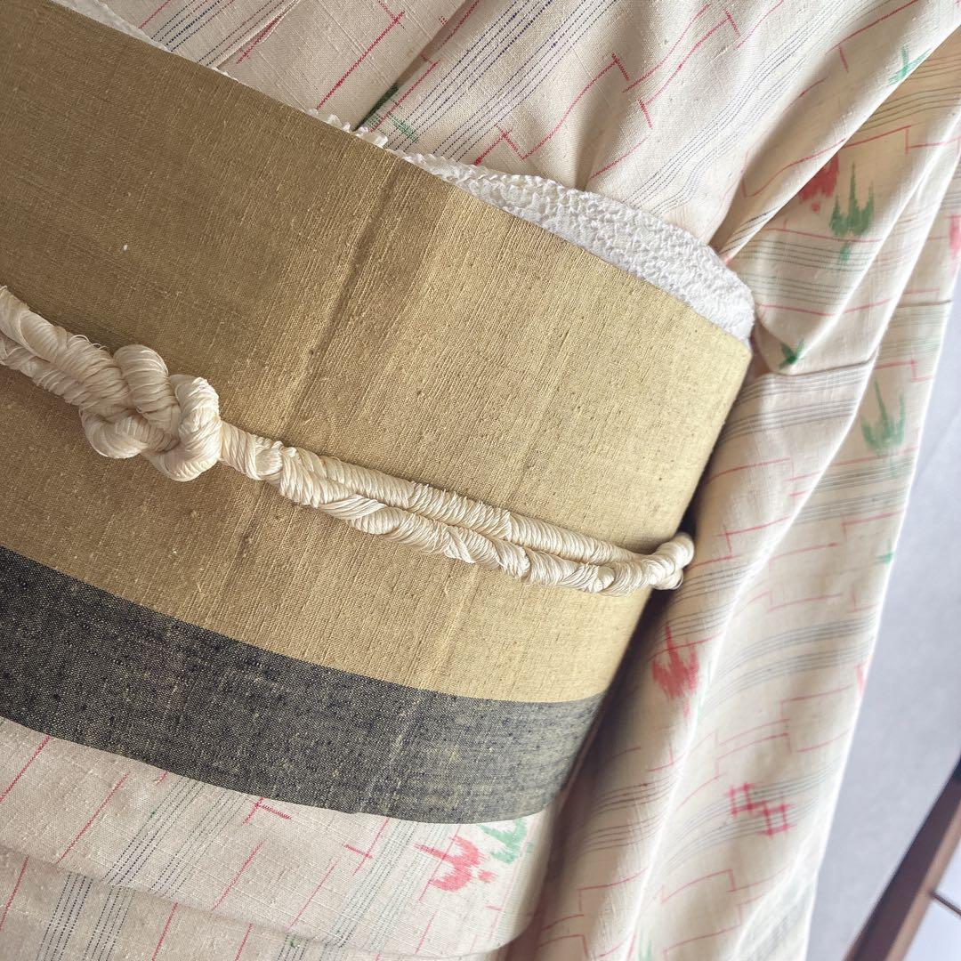 小紋　フルセット　着物　紬　トールサイズ　正絹　琉球絣柄　ナチュラル　J2 2月