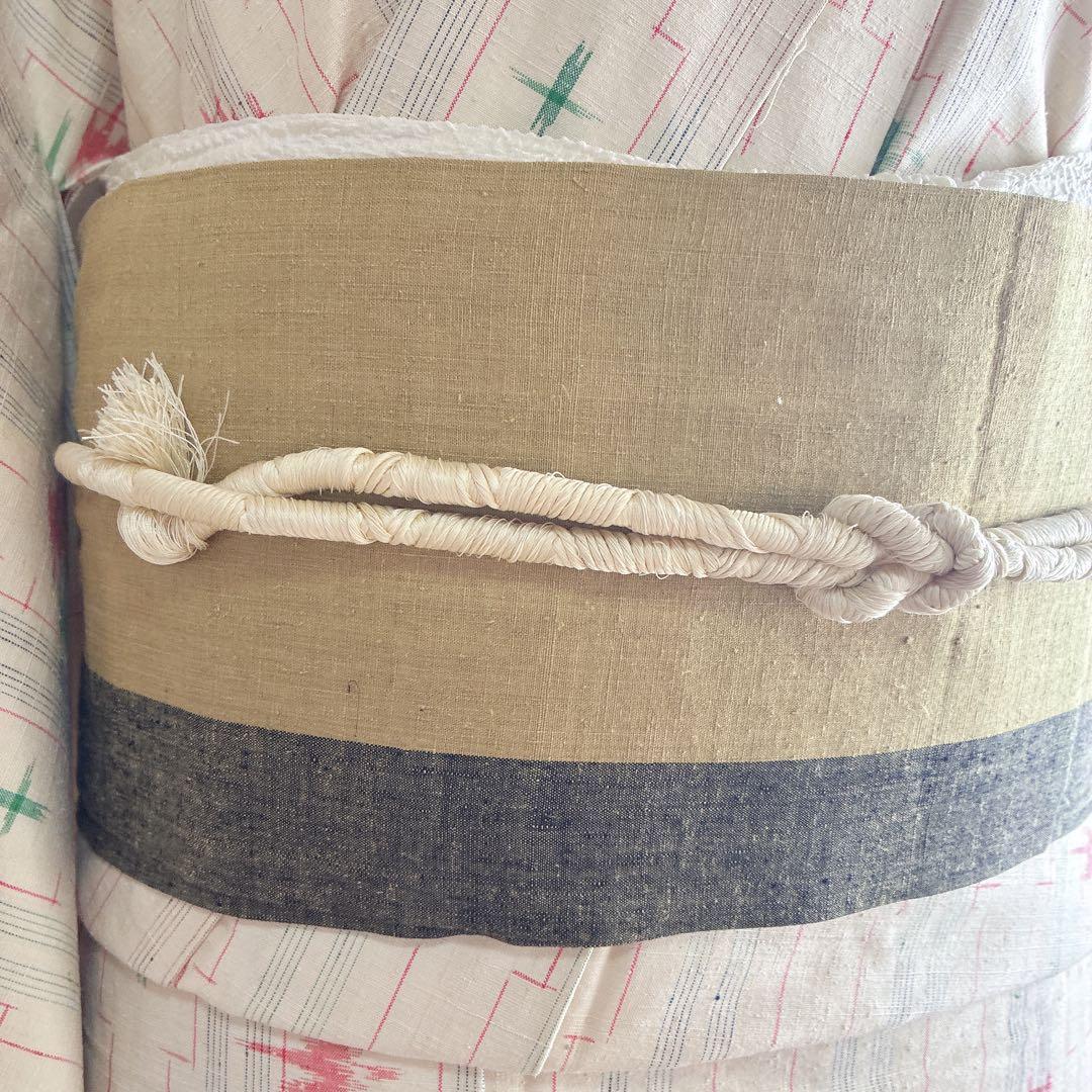 小紋　フルセット　着物　紬　トールサイズ　正絹　琉球絣柄　ナチュラル　J2 2月