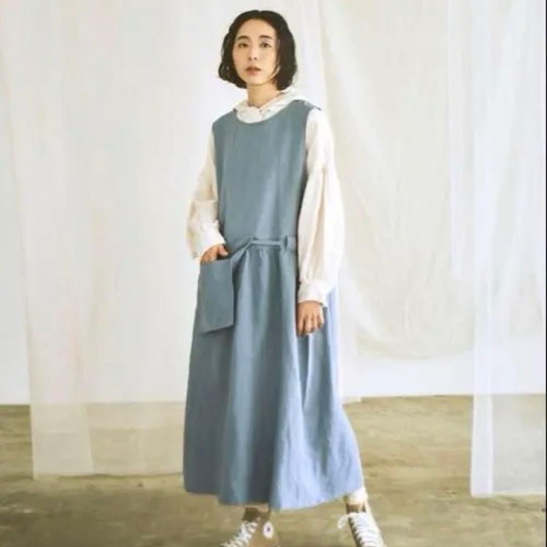 ツムグ tumugu エプロンワンピース　モカ