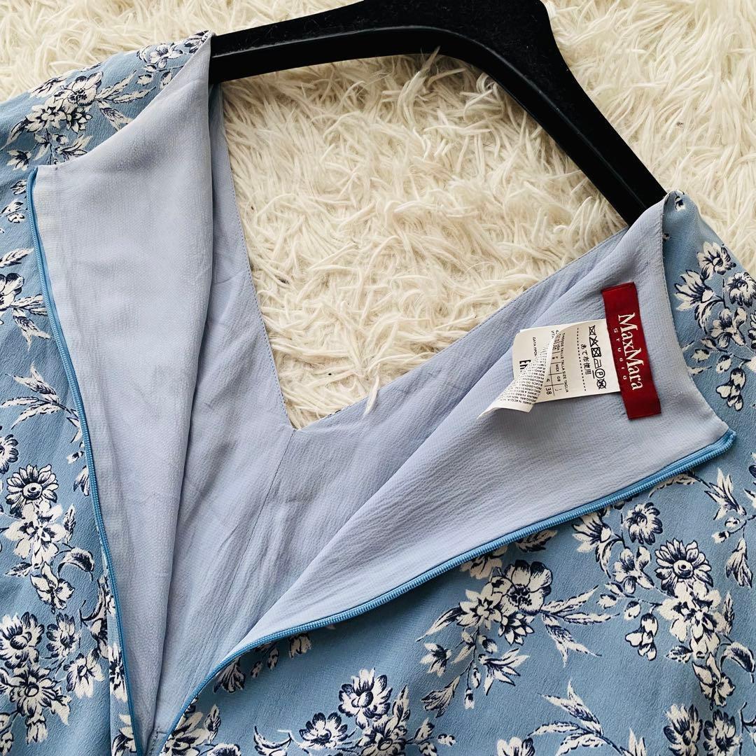 美品 マックスマーラ 近年モデル 総花柄 カシュクール シルク ロングワンピース