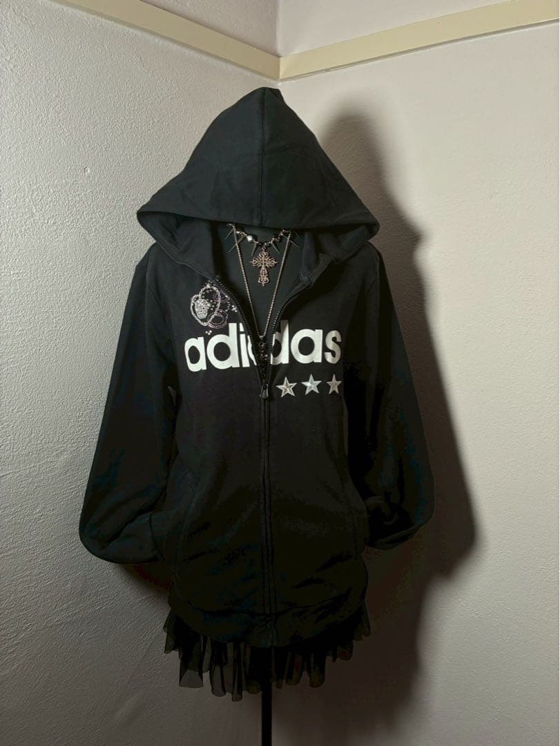 adidas ビッグロゴ00sy2k 髑髏ドクロレース平成ギャル　パーカー星古着
