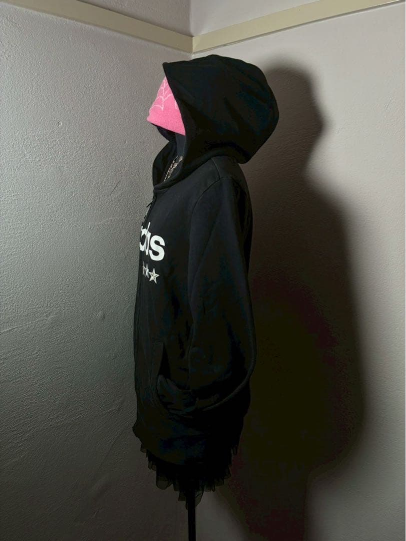 adidas ビッグロゴ00sy2k 髑髏ドクロレース平成ギャル　パーカー星古着