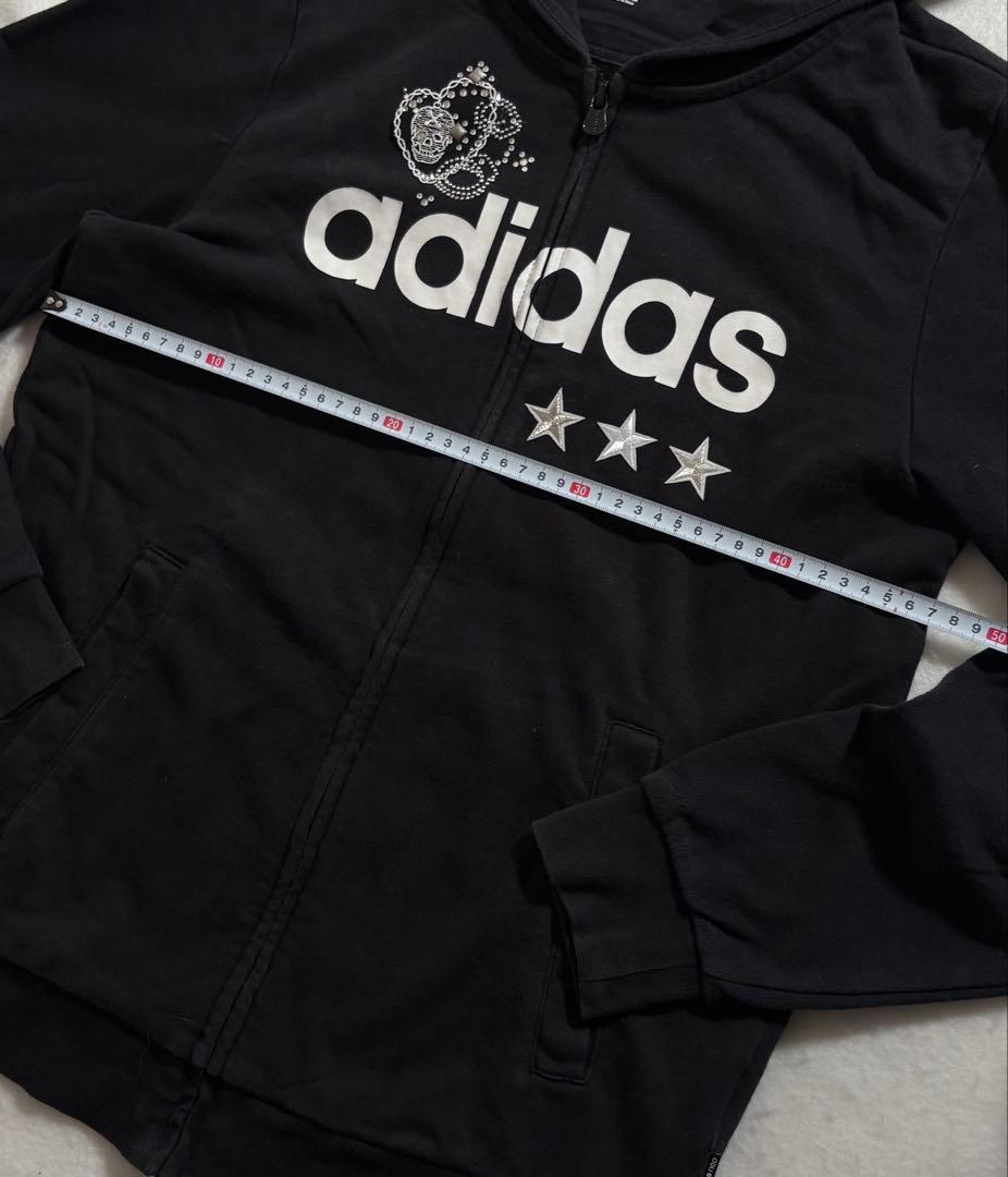 adidas ビッグロゴ00sy2k 髑髏ドクロレース平成ギャル　パーカー星古着