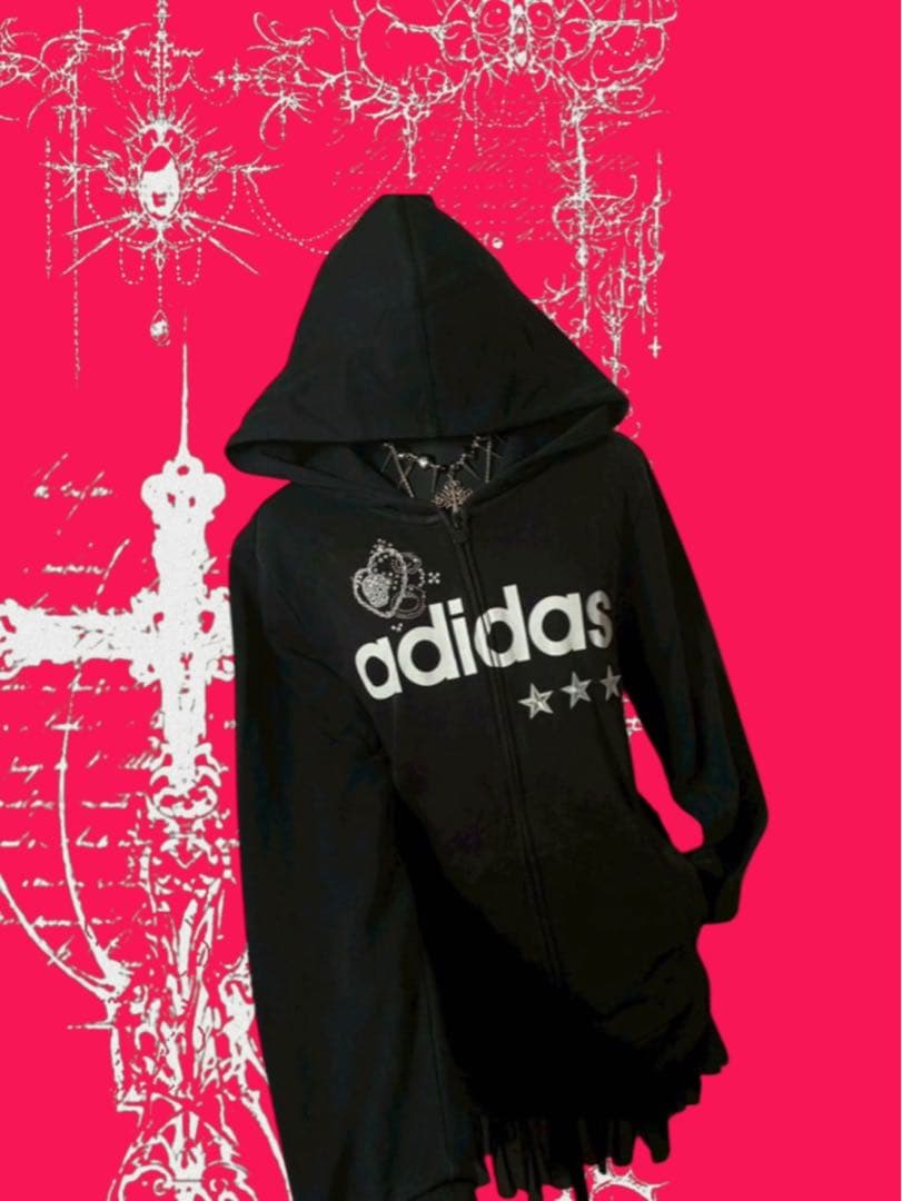 adidas ビッグロゴ00sy2k 髑髏ドクロレース平成ギャル　パーカー星古着