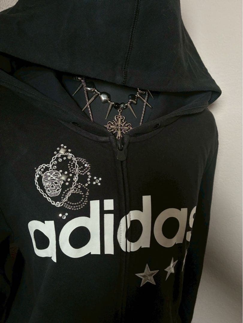 adidas ビッグロゴ00sy2k 髑髏ドクロレース平成ギャル　パーカー星古着