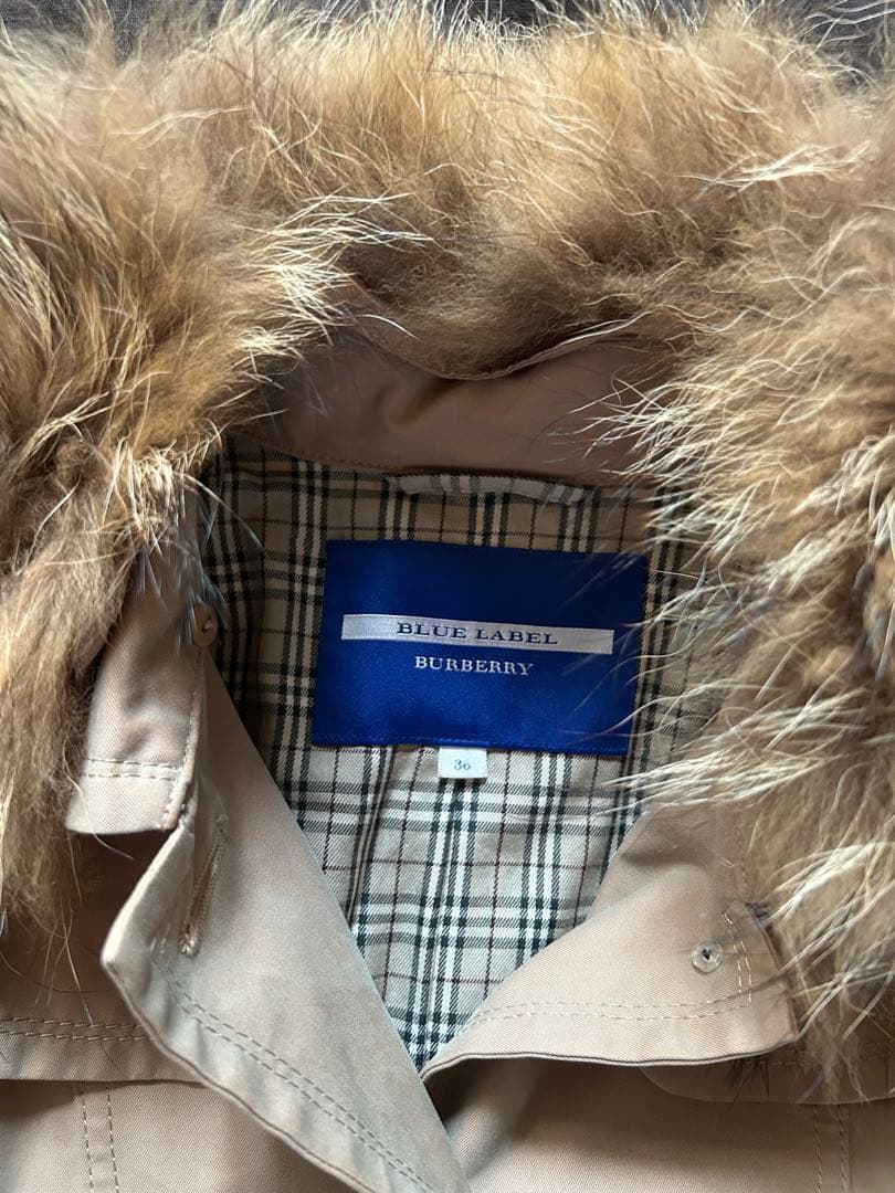 値下げ バーバリーブルーレーベルファー付トレンチコート36 美品
