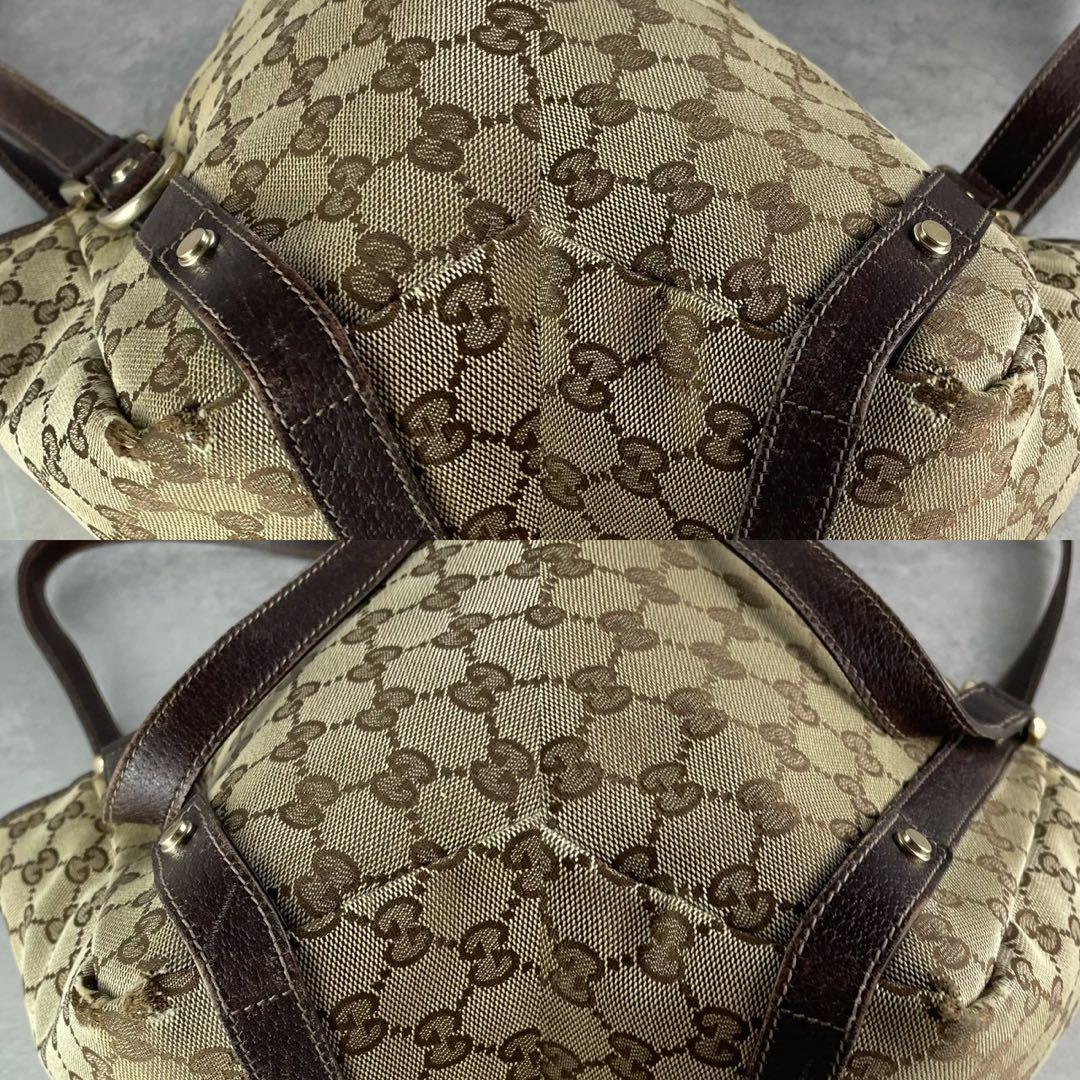 美品 グッチ GGキャンバス ショルダー トート ブラウン 肩掛け A4収納可