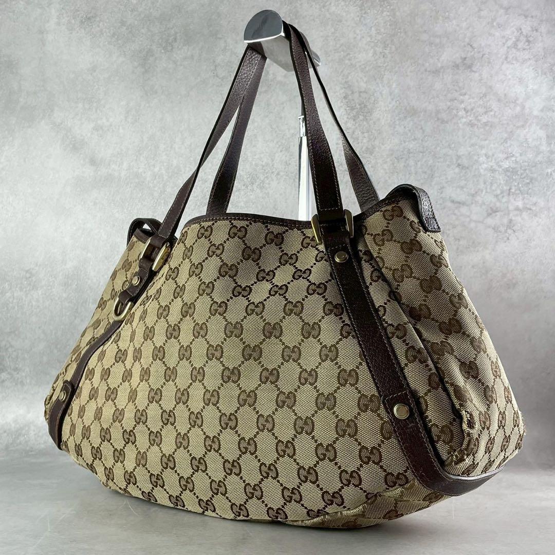 美品 グッチ GGキャンバス ショルダー トート ブラウン 肩掛け A4収納可