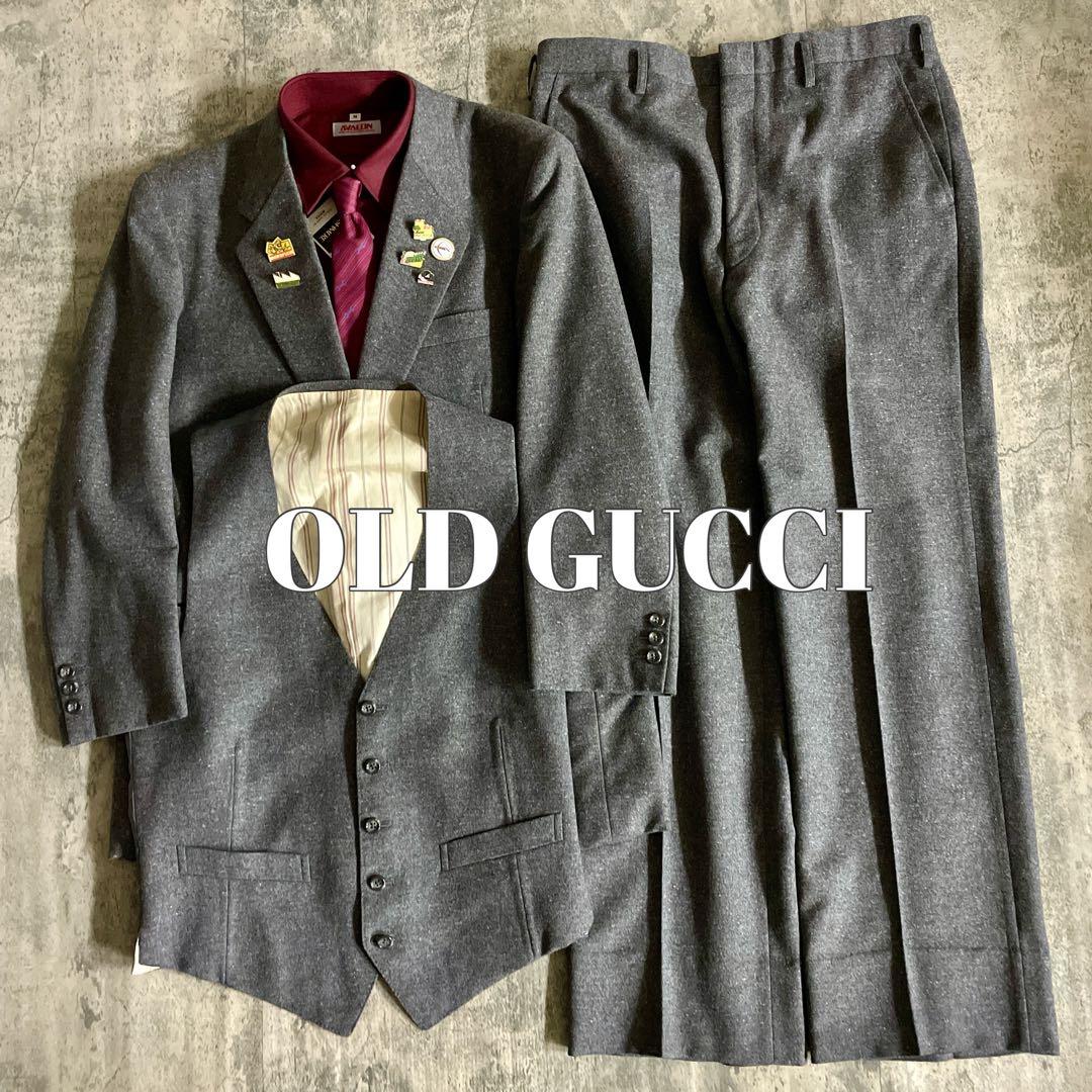 極上ウール 100% ヴィンテージ スリーピース × OLD GUCCIネクタイ