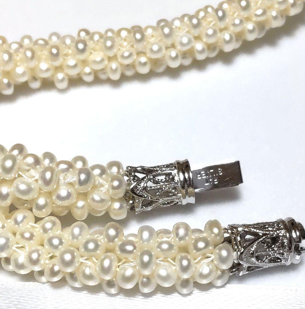 美しい干渉色♡しなやかな編み込み♡本真珠♡パールネックレス