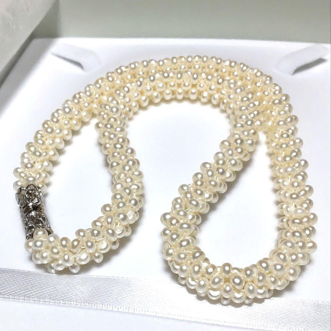 美しい干渉色♡しなやかな編み込み♡本真珠♡パールネックレス