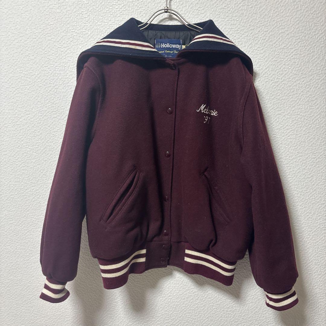 90s Holloway セーラーカラー スタジャン 刺繍 ボルドーXLゆるだぼ