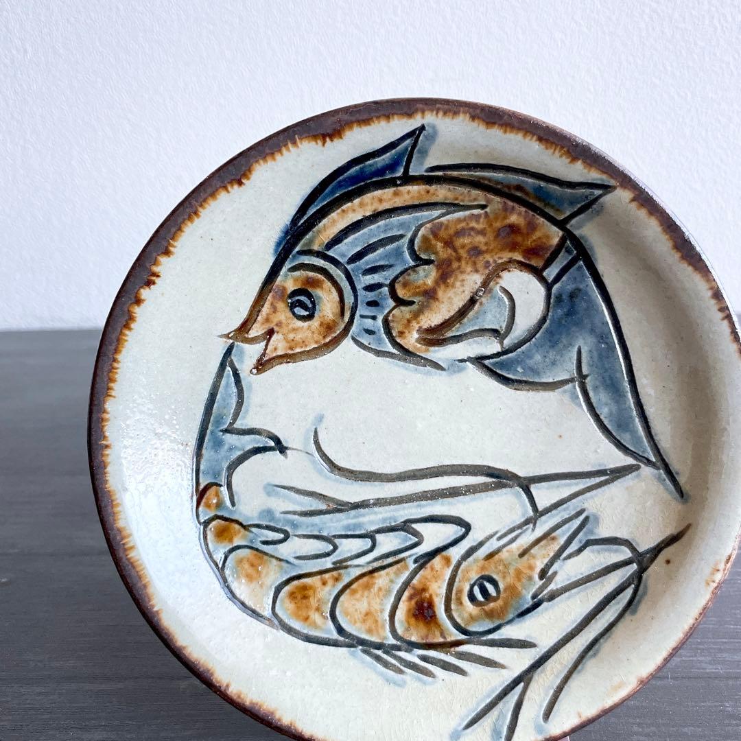 金城次郎 海老文 魚文5寸皿 壺屋焼 やちむん 沖縄 民藝