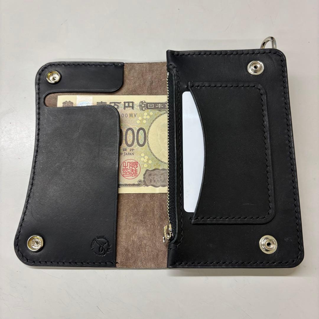 kan【ブラック&クロコダイル】ミドルトラッカーウォレット