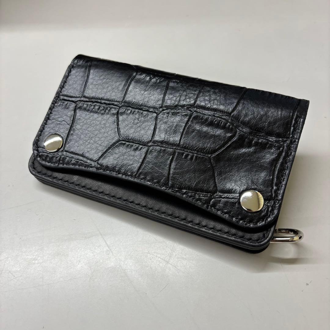 kan【ブラック&クロコダイル】ミドルトラッカーウォレット