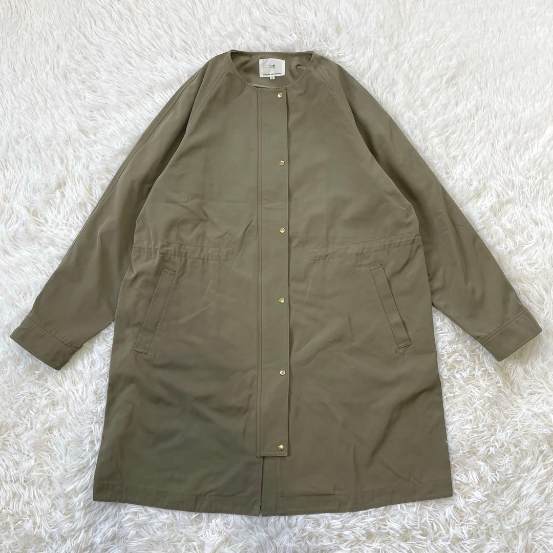 23区 24SS ライトツイル ノーカラーコート 40 撥水 洗える
